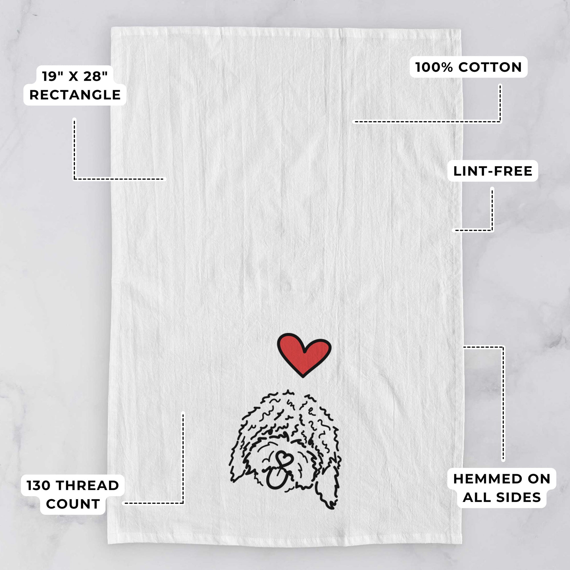 Love Always Spanish Water Dog - Antonio - Tea Towel