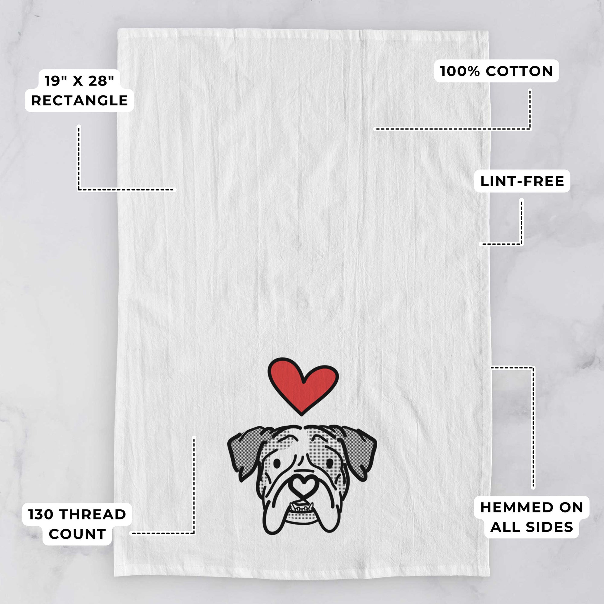 Love Always English Bulldog - Bailey - Tea Towel