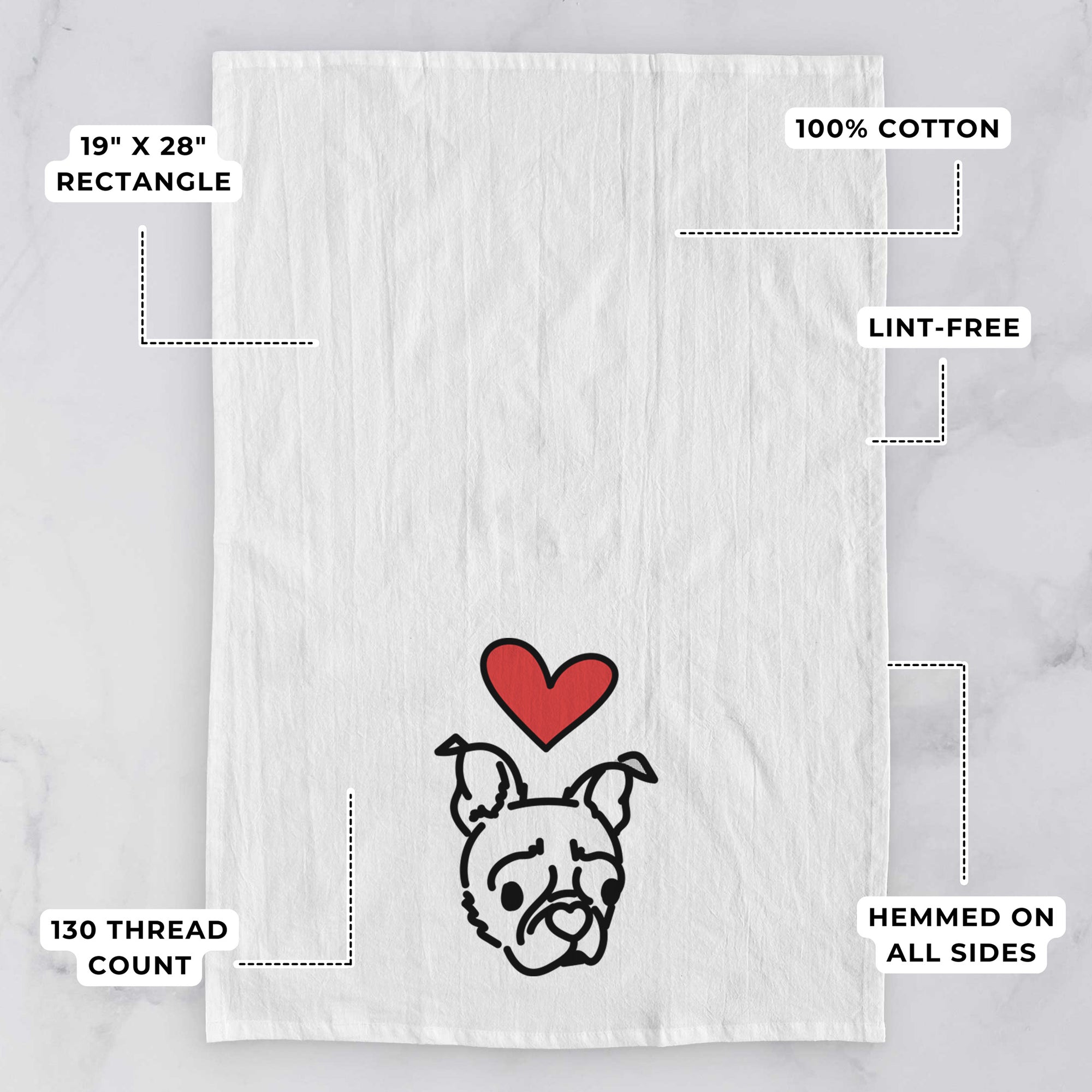 Love Always Pug Boston Terrier Mix - Bella - Tea Towel