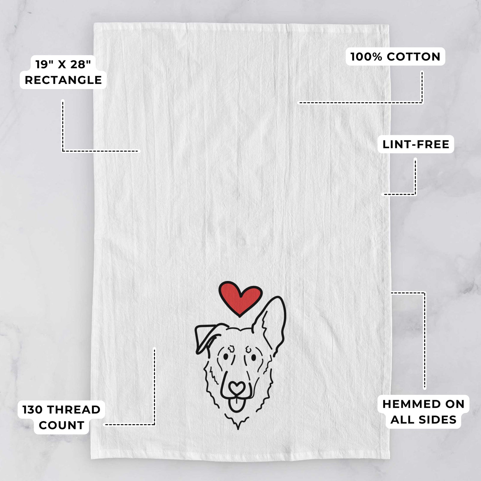 Love Always Shepherd Mix - Bodhi - Tea Towel