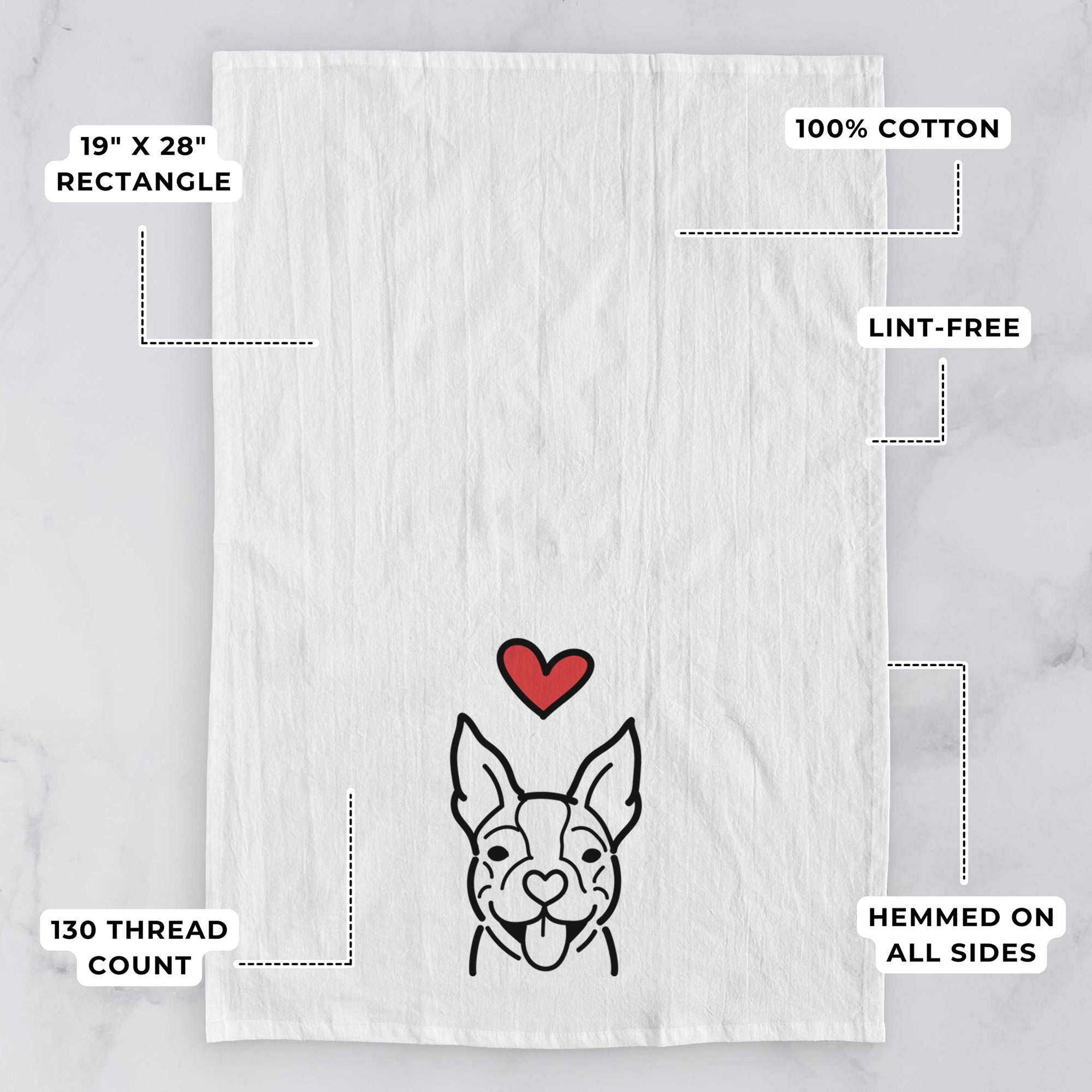 Love Always Happy Boston Terrier - Tea Towel