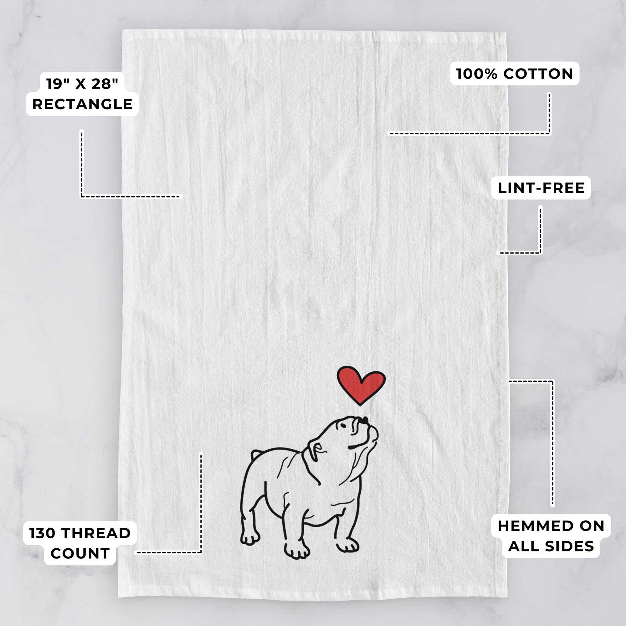 Love Always English Bulldog - Bruno - Tea Towel