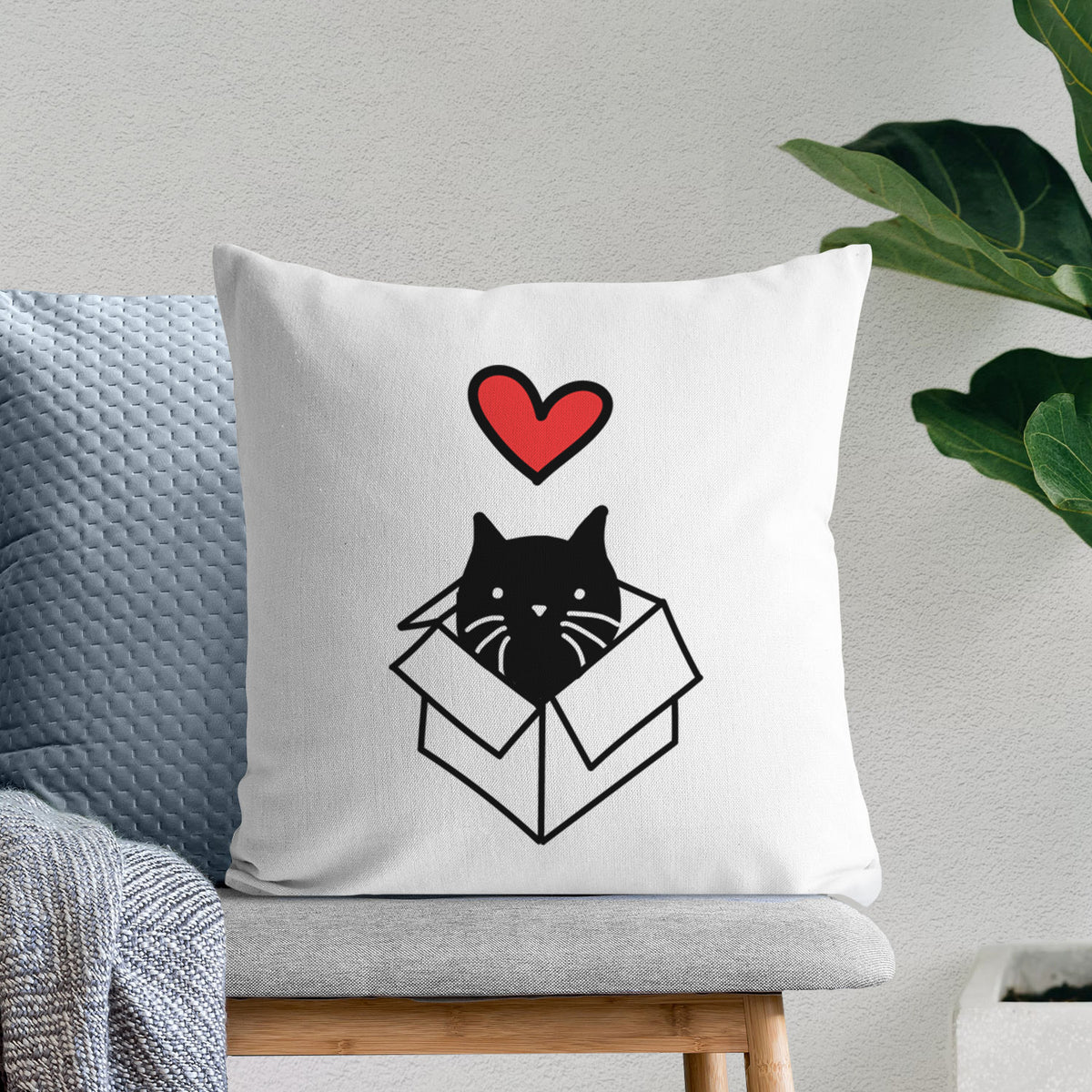 Love Always Black Cat in a Box - Doc -  Throw Pillow Cover