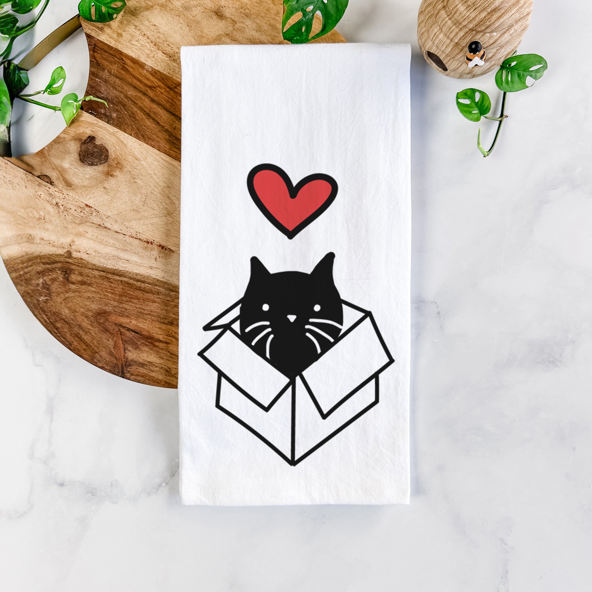 Love Always Black Cat in a Box - Doc - Tea Towel