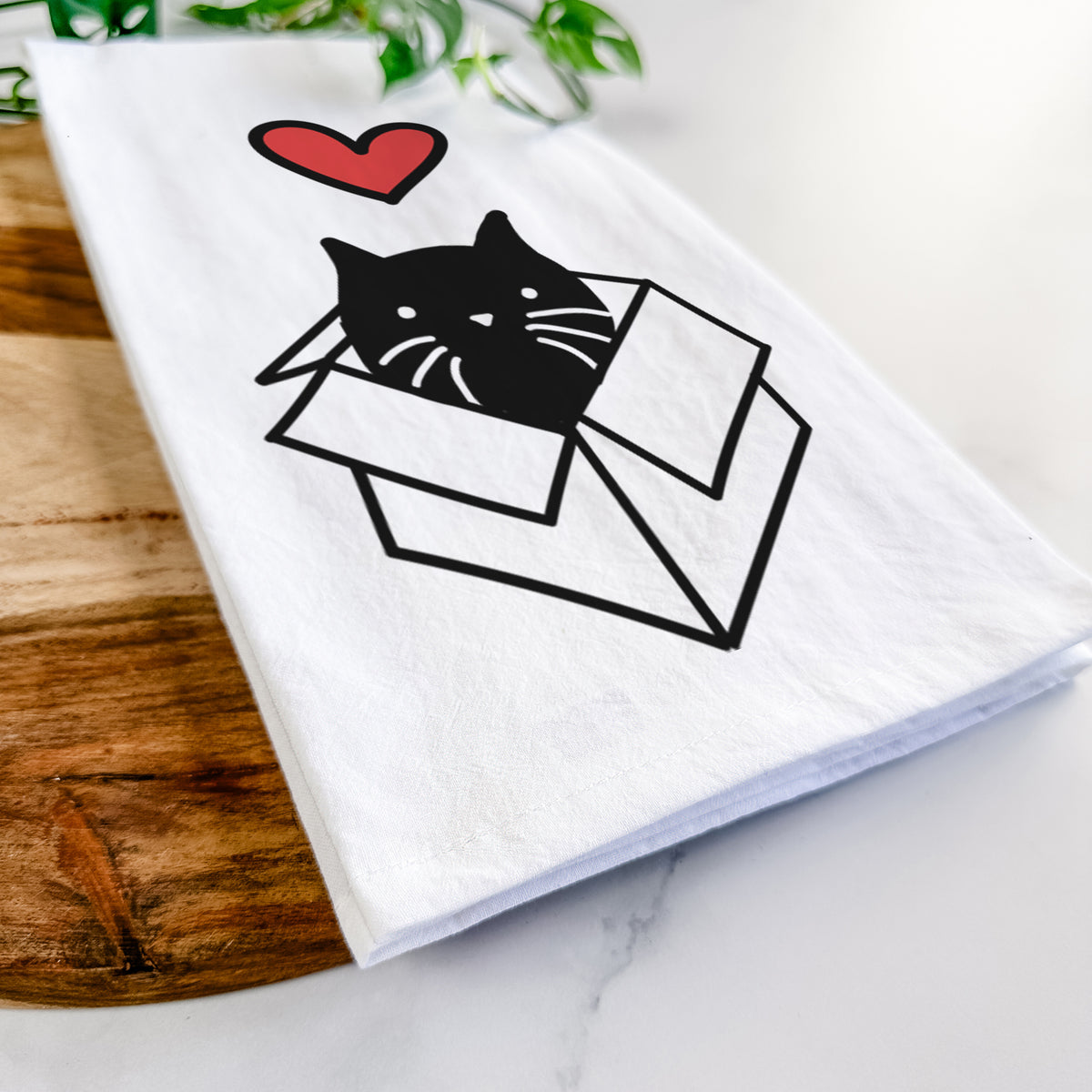 Love Always Black Cat in a Box - Doc - Tea Towel