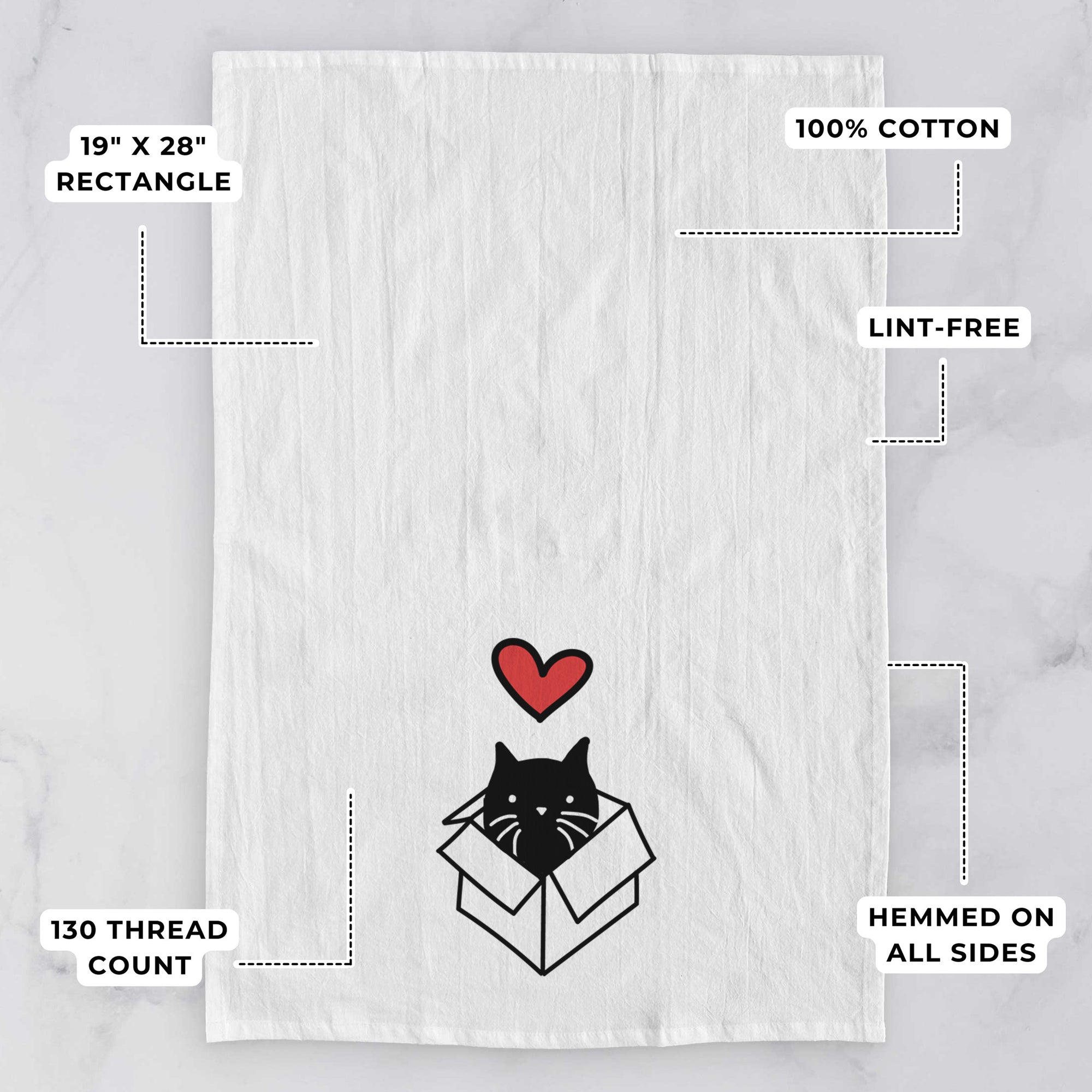 Love Always Black Cat in a Box - Doc - Tea Towel