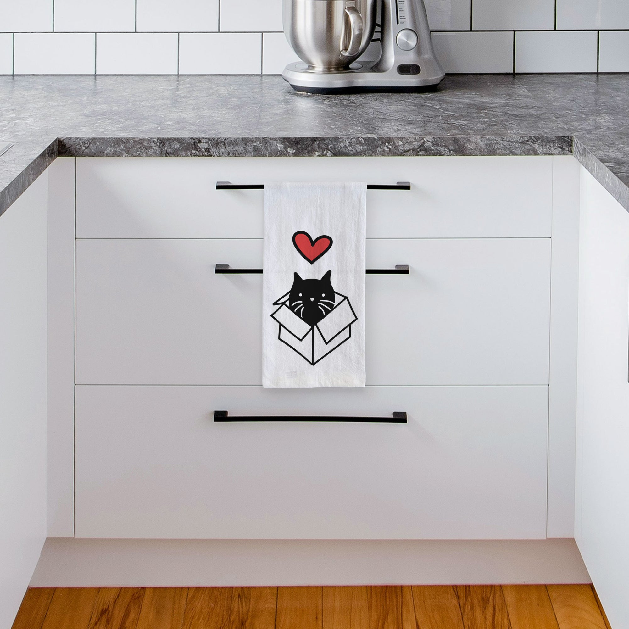 Love Always Black Cat in a Box - Doc - Tea Towel