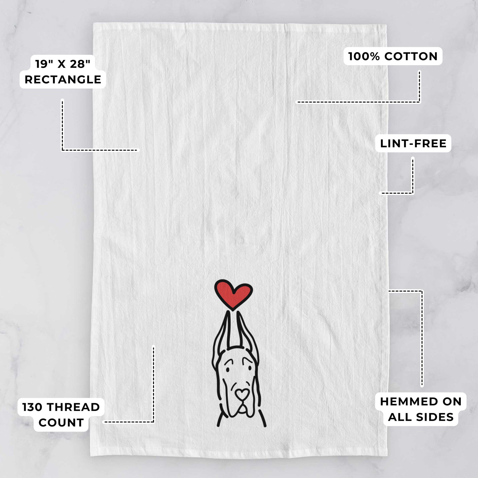 Love Always Great Dane with Cropped Ears - Tea Towel