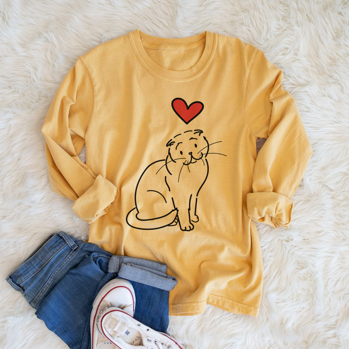 Love Always Scottish Fold Cat - Hank - Heavyweight 100% Cotton Long Sleeve