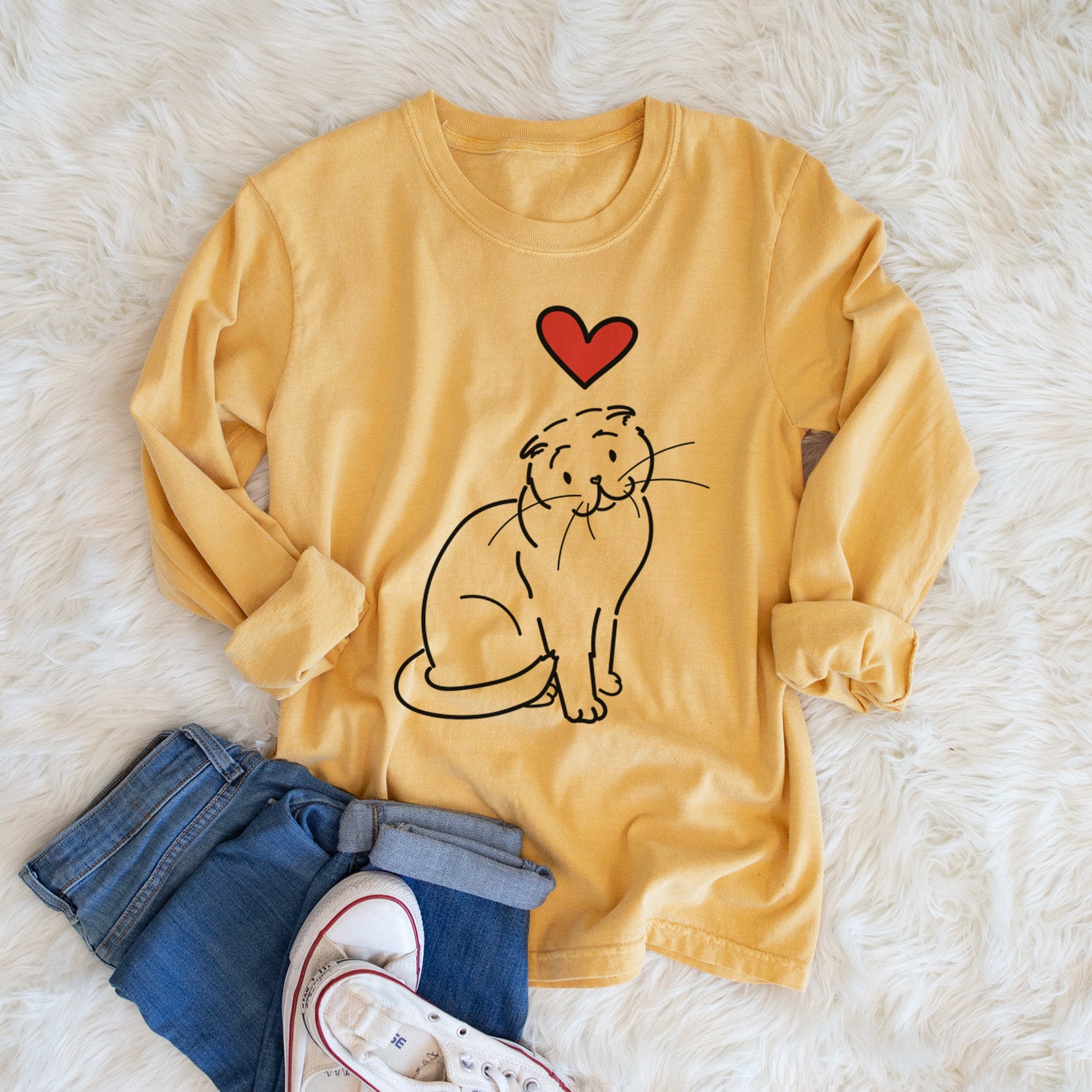 Love Always Scottish Fold Cat - Hank - Heavyweight 100% Cotton Long Sleeve
