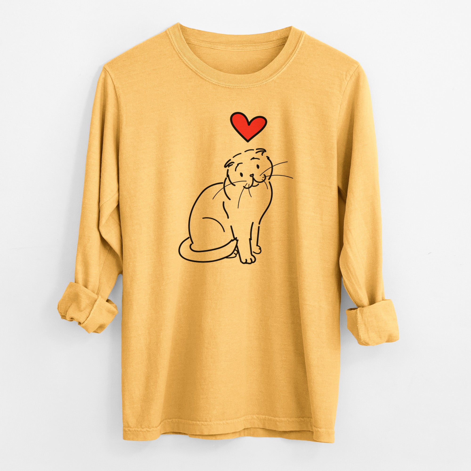Love Always Scottish Fold Cat - Hank - Heavyweight 100% Cotton Long Sleeve