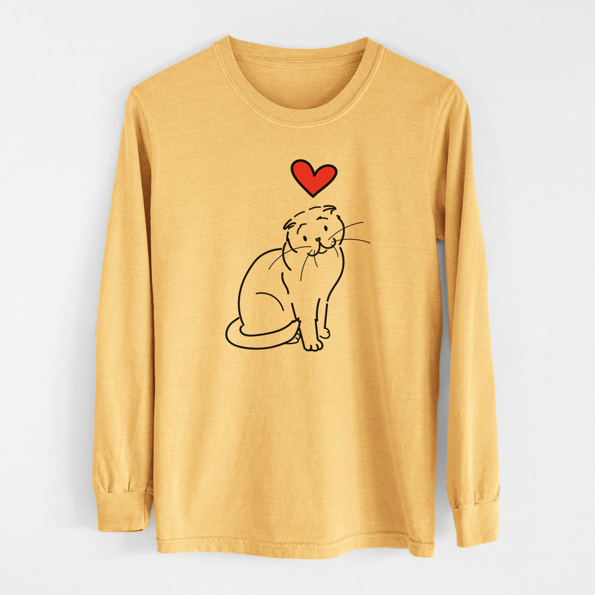 Love Always Scottish Fold Cat - Hank - Heavyweight 100% Cotton Long Sleeve