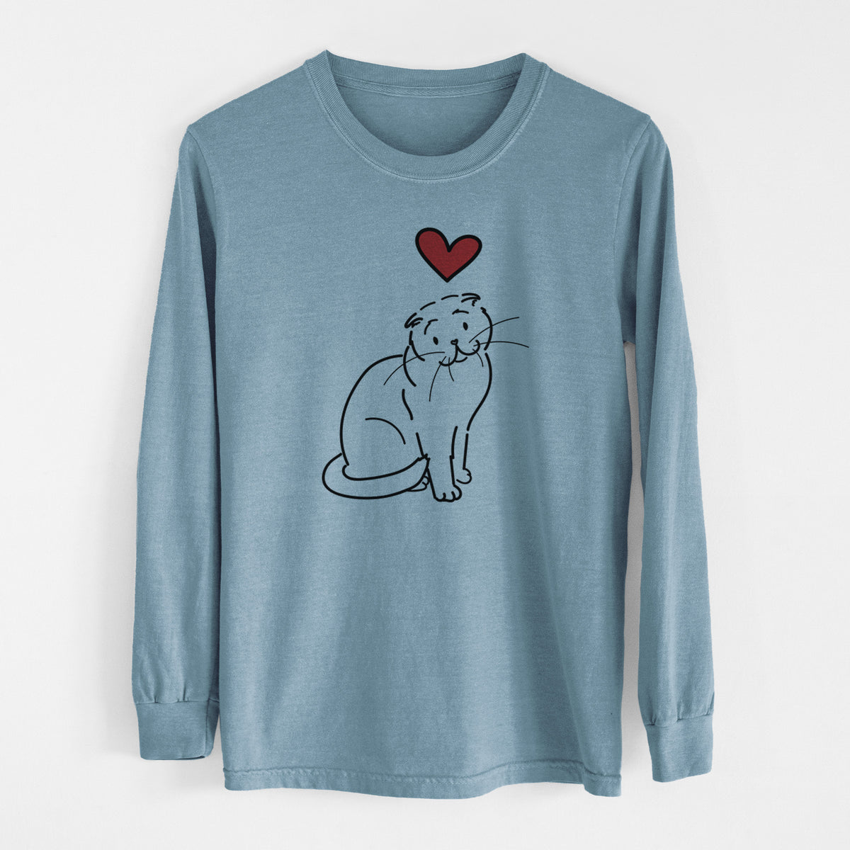 Love Always Scottish Fold Cat - Hank - Heavyweight 100% Cotton Long Sleeve