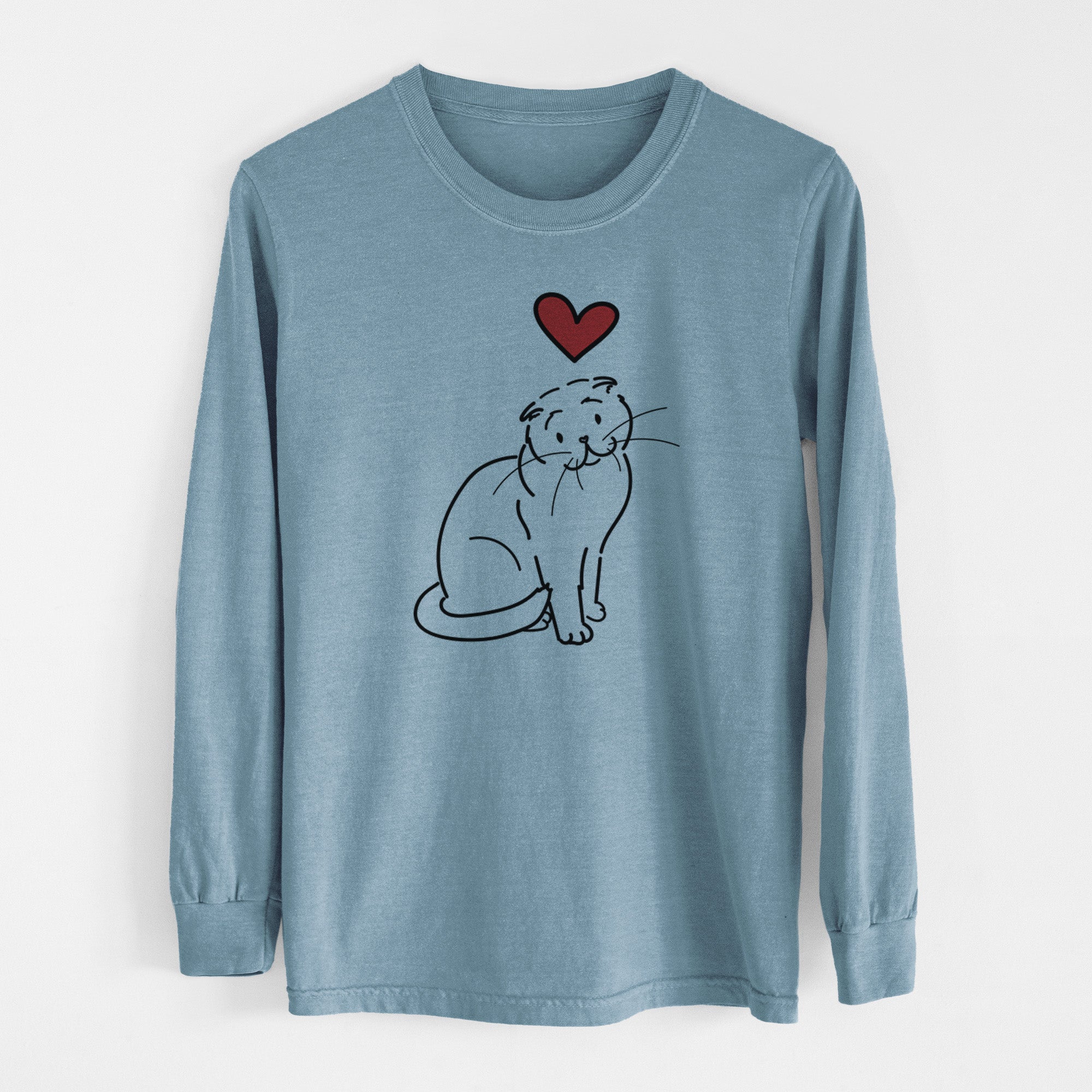 Love Always Scottish Fold Cat - Hank - Heavyweight 100% Cotton Long Sleeve