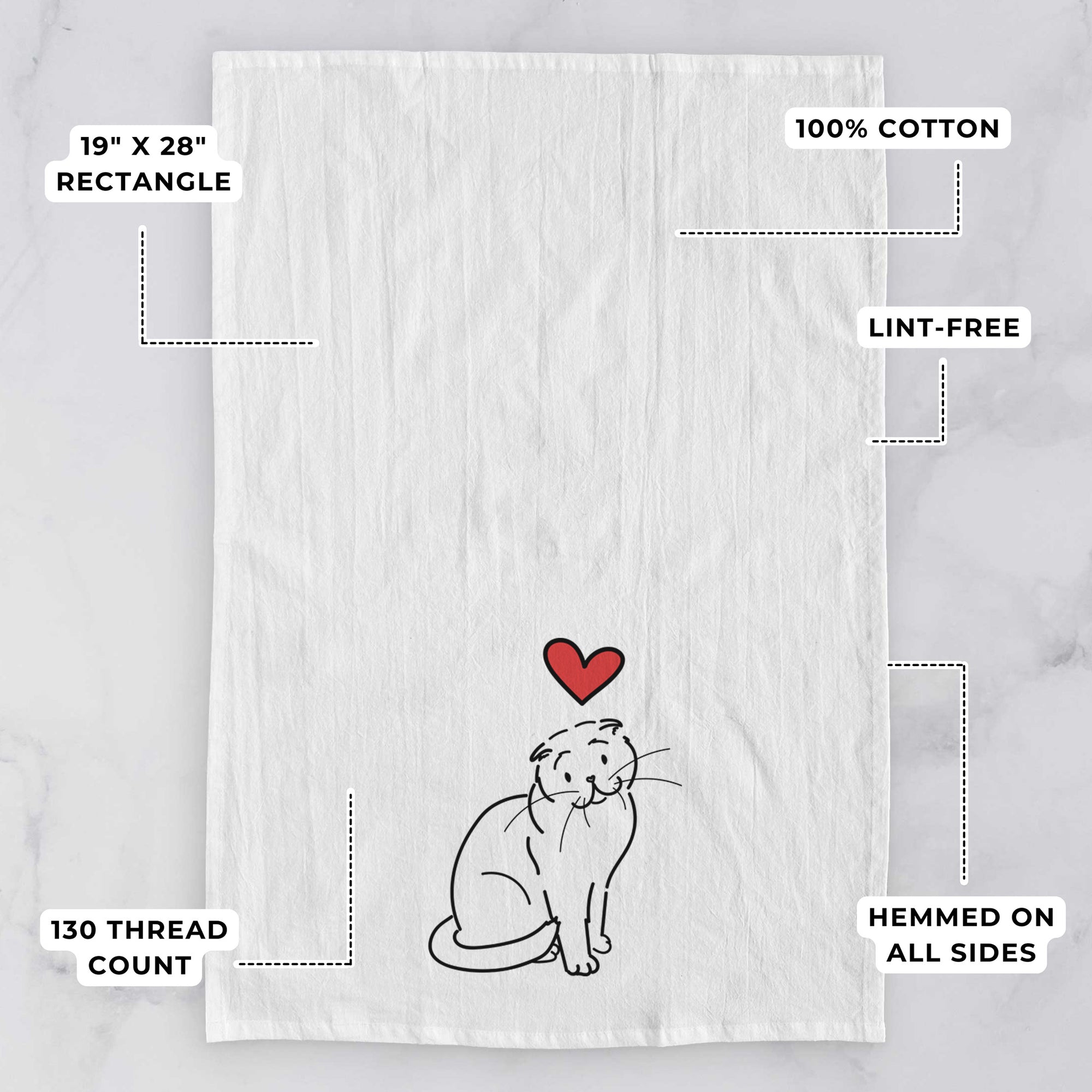 Love Always Scottish Fold Cat - Hank - Tea Towel