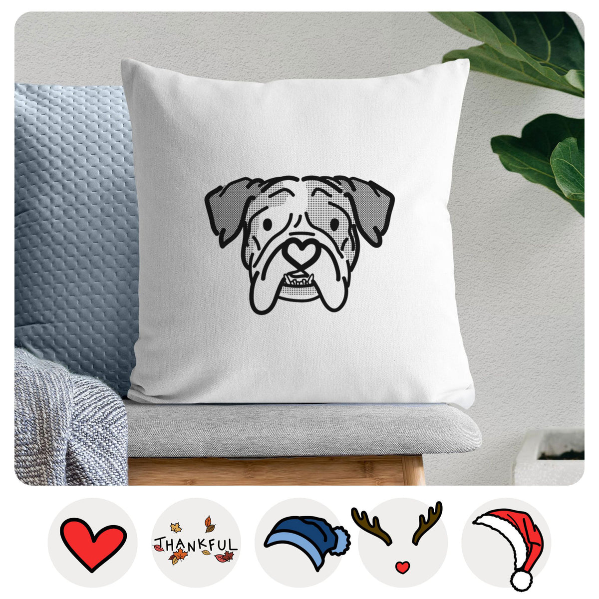 Love Always English Bulldog - Bailey -  Throw Pillow Cover