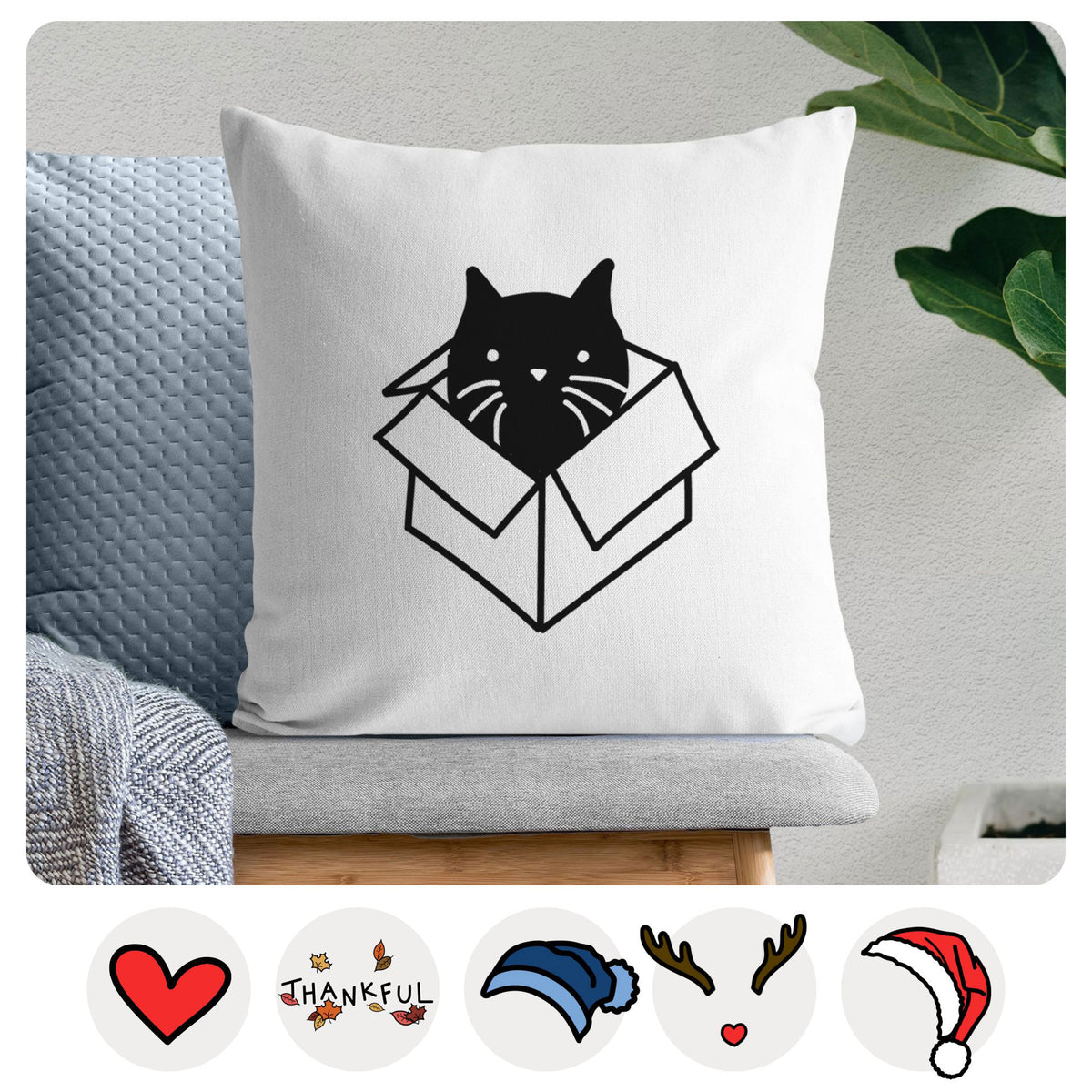 Love Always Black Cat in a Box - Doc -  Throw Pillow Cover