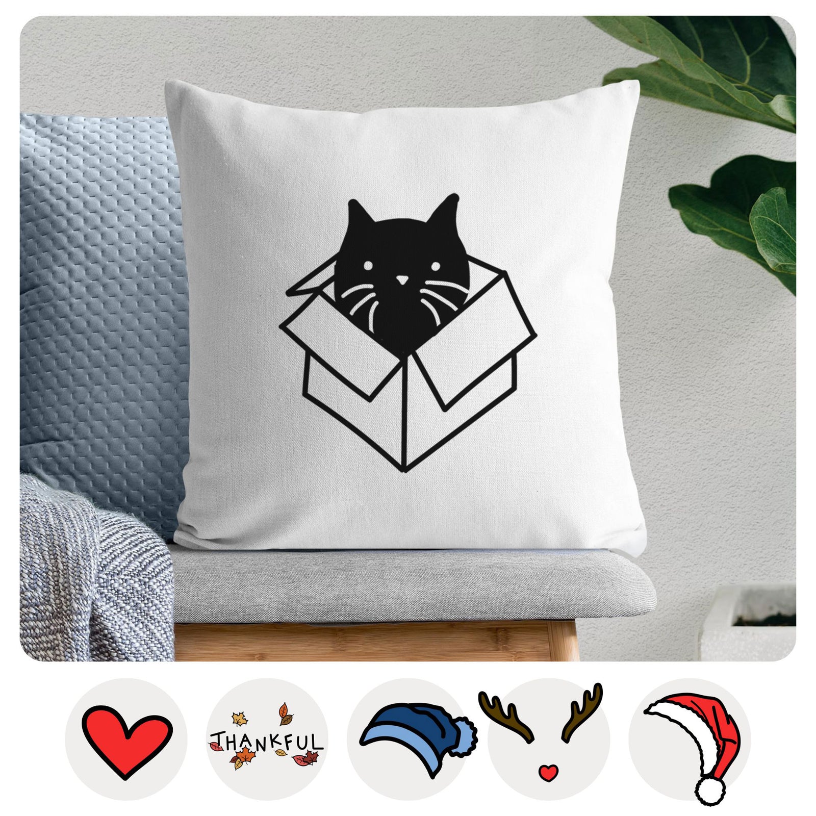 Love Always Black Cat in a Box - Doc -  Throw Pillow Cover
