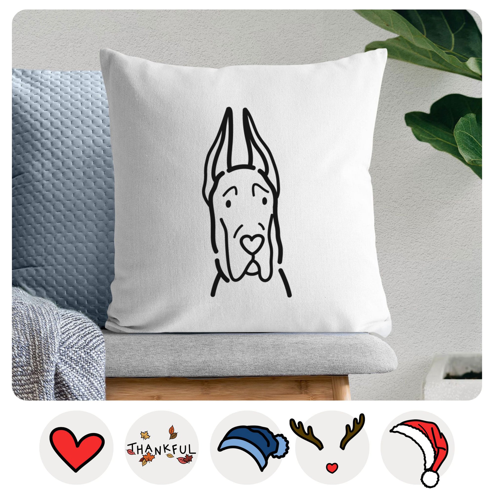 Love Always Great Dane with Cropped Ears - Throw Pillow Cover