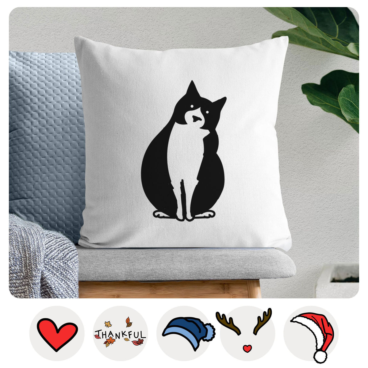 Love Always Tuxedo Cat - Oliver -  Throw Pillow Cover