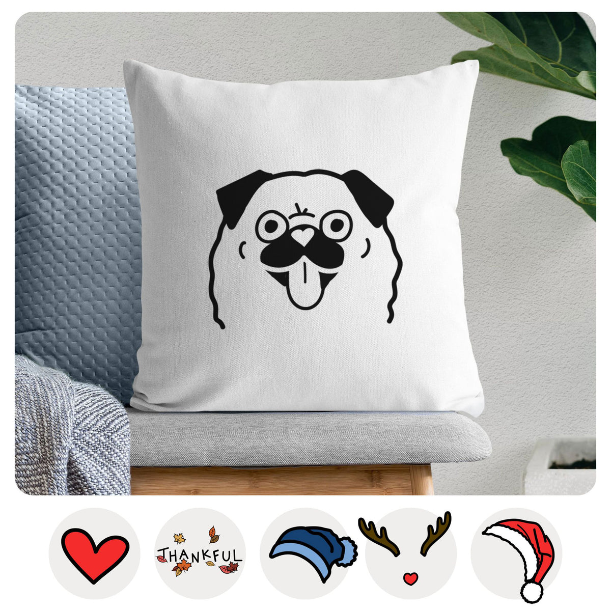 Love Always Pug - Throw Pillow Cover