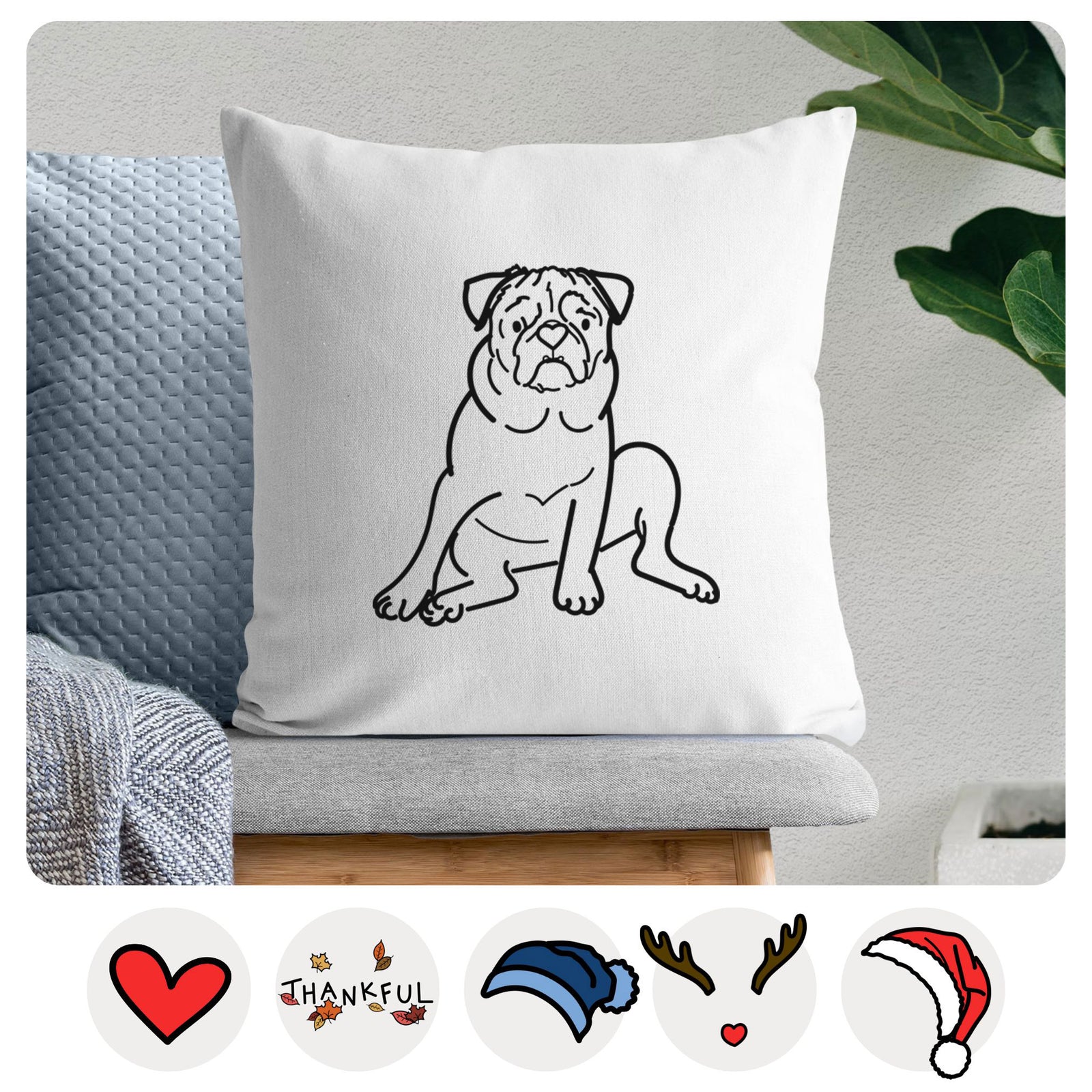 Love Always Pug - Rudy -  Throw Pillow Cover