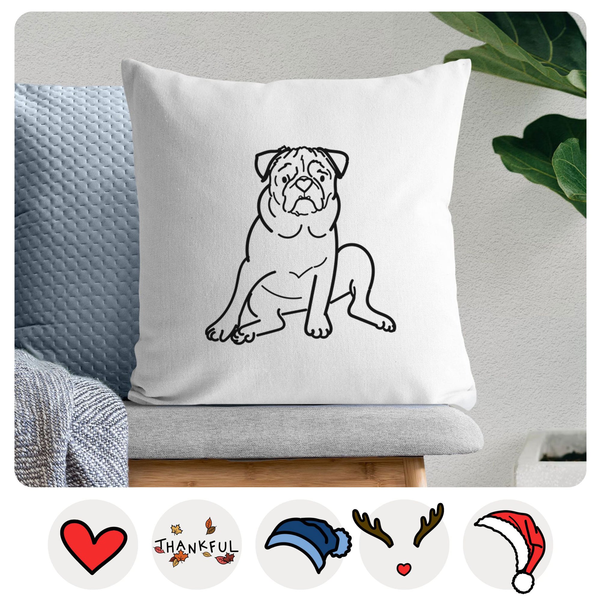Love Always Pug - Rudy -  Throw Pillow Cover