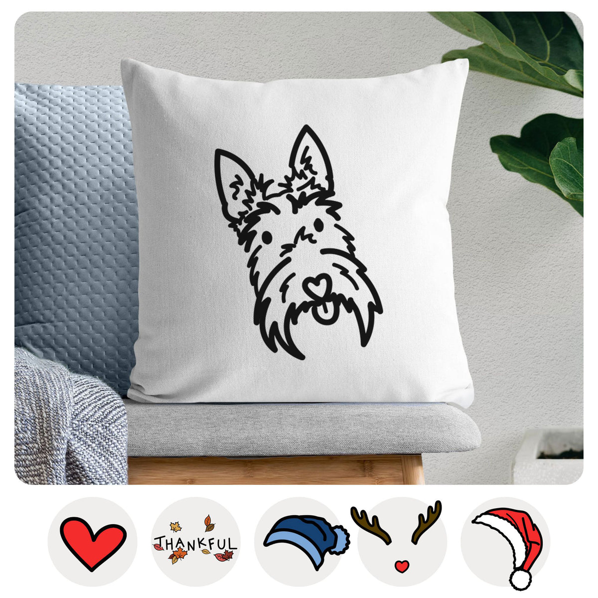 Love Always Scottish Terrier - Thistle -  Throw Pillow Cover