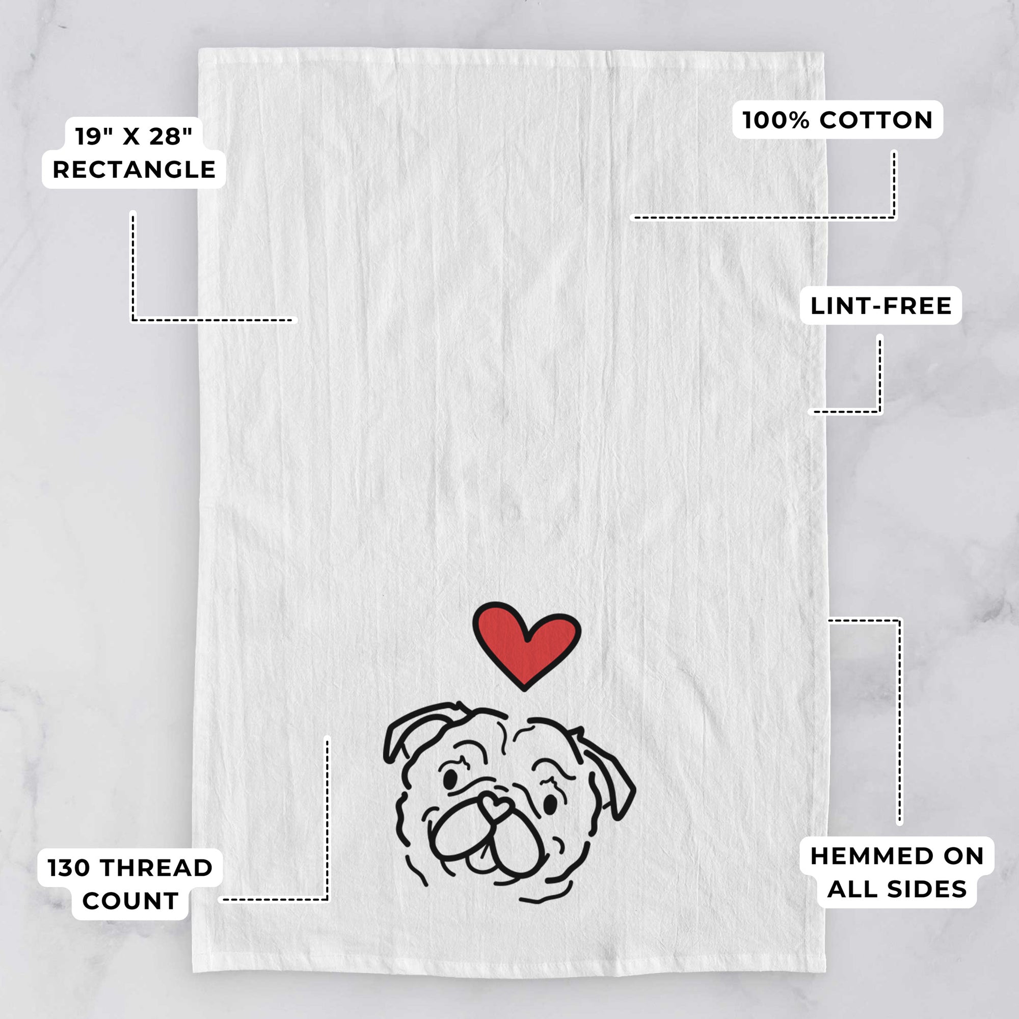 Love Always Pug - Pip - Tea Towel