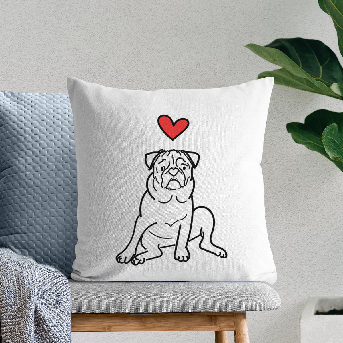 Love Always Pug - Rudy -  Throw Pillow Cover