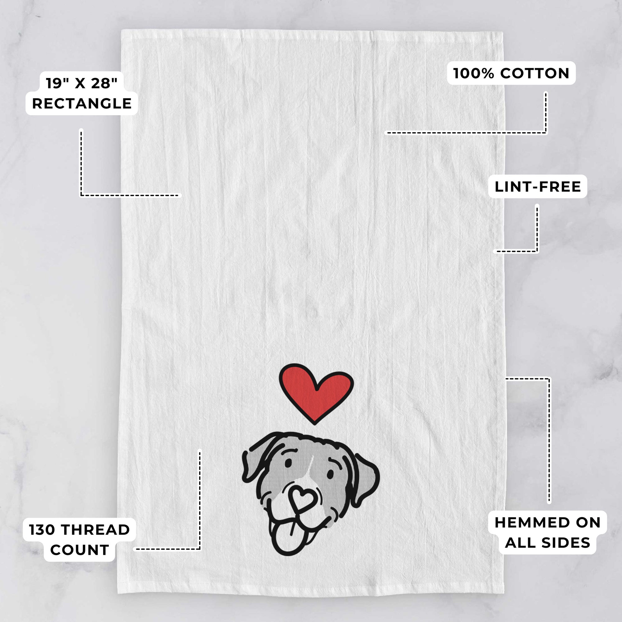 Love Always Pitbull Mix - Shadow - Tea Towel