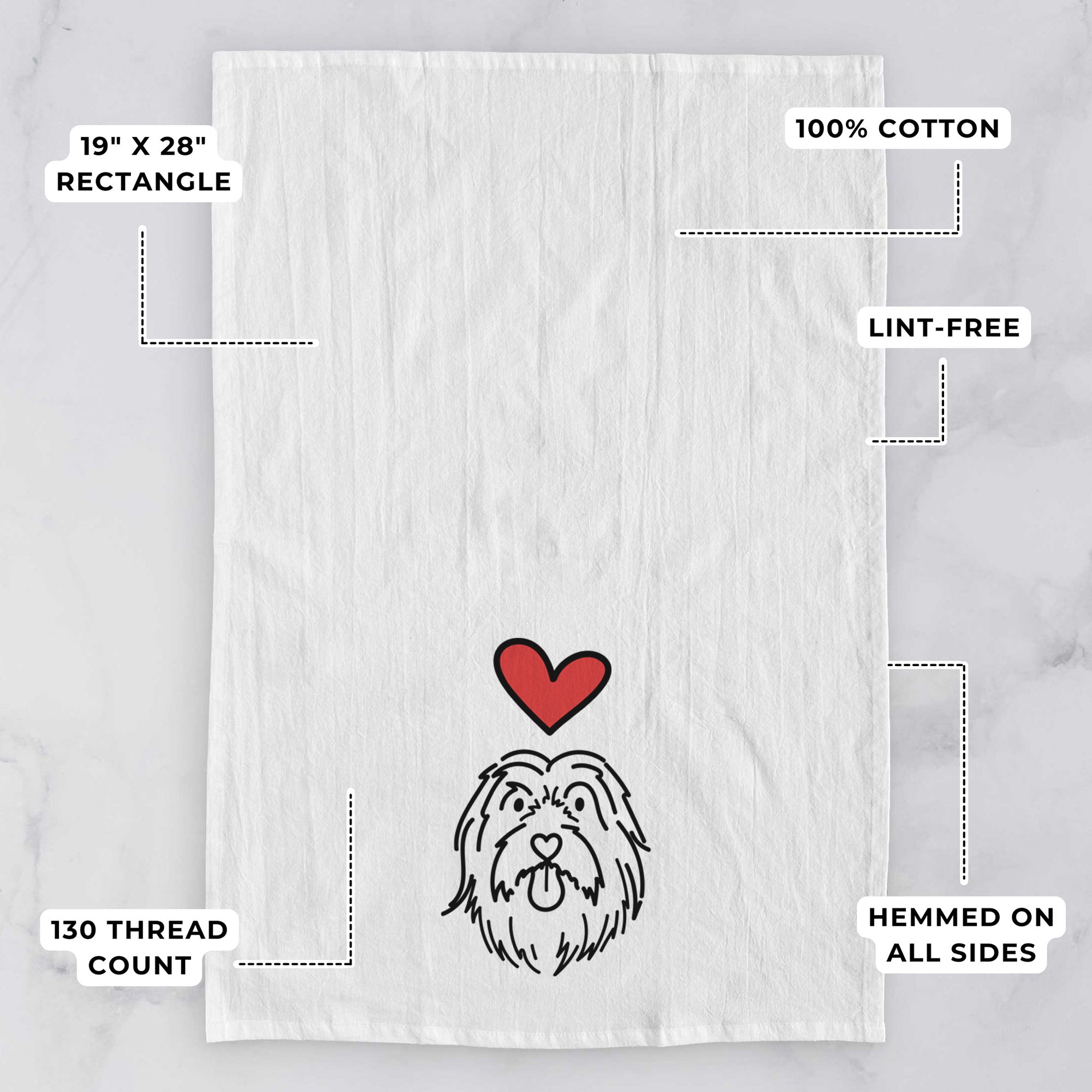 Love Always Bearded Collie - Tucker - Tea Towel