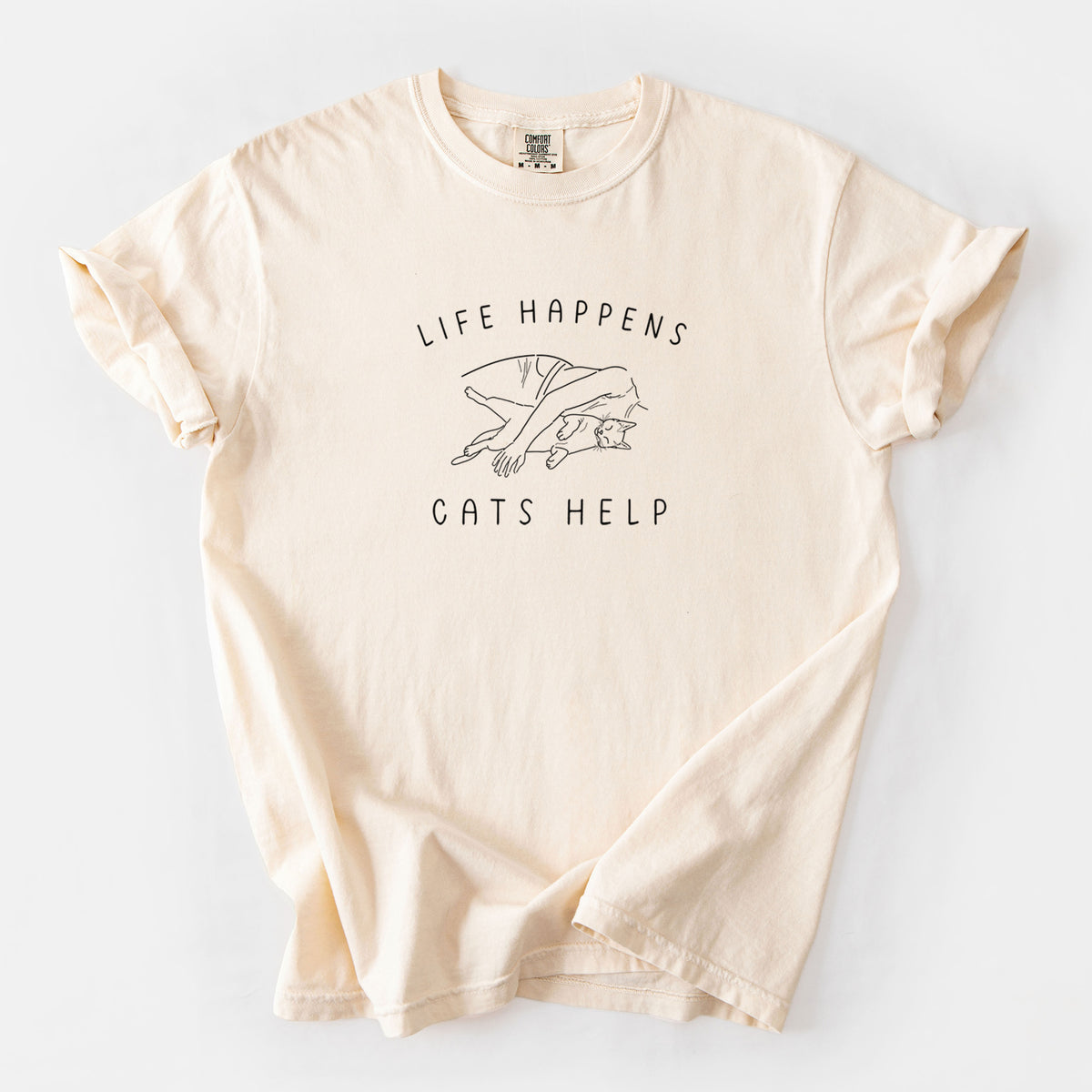 Life Happens Cats Help - Shorthair Cat - Unisex Comfort Colors Garment-Dyed Heavyweight T-shirt in Ivory
