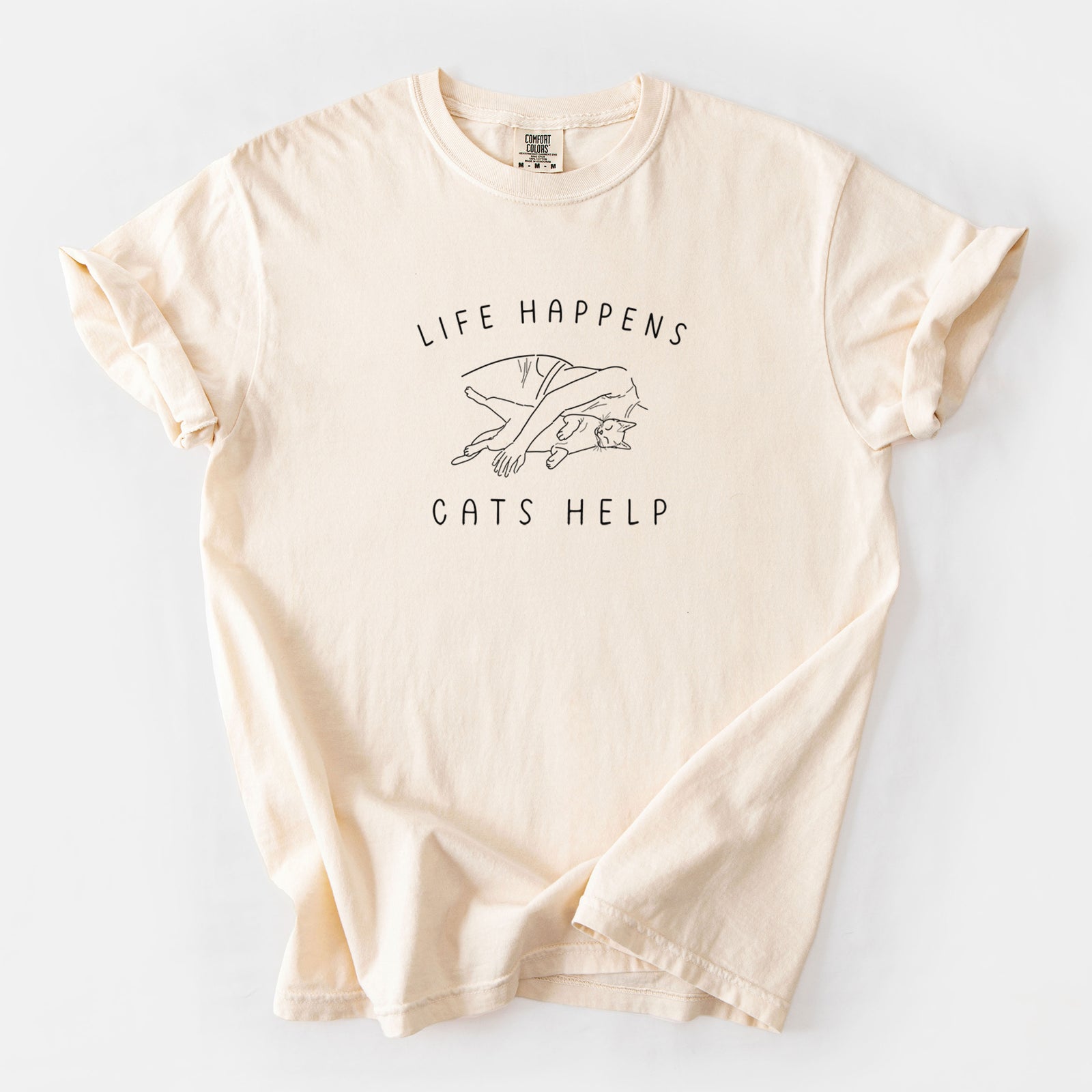 Life Happens Cats Help - Shorthair Cat - Unisex Comfort Colors Garment-Dyed Heavyweight T-shirt in Ivory