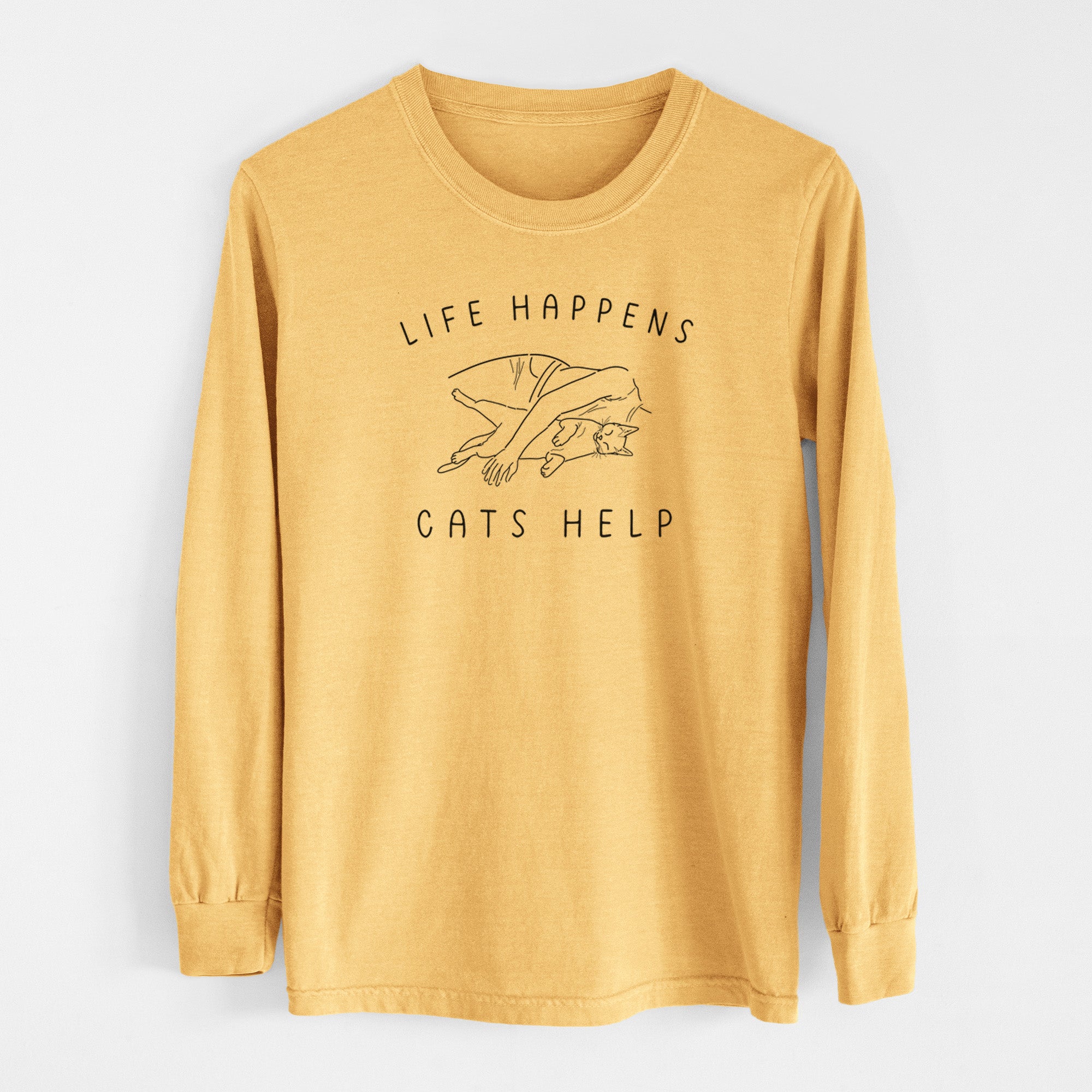 Life Happens Cats Help - Shorthair Cat - Men's Heavyweight 100% Cotton Long Sleeve