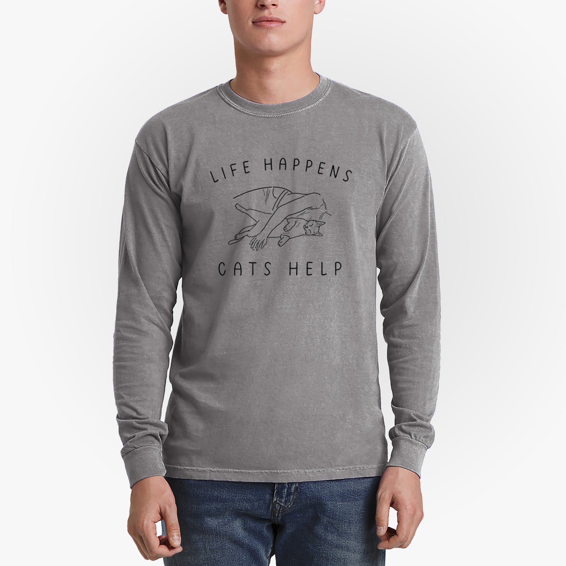 Life Happens Cats Help - Shorthair Cat - Men's Heavyweight 100% Cotton Long Sleeve