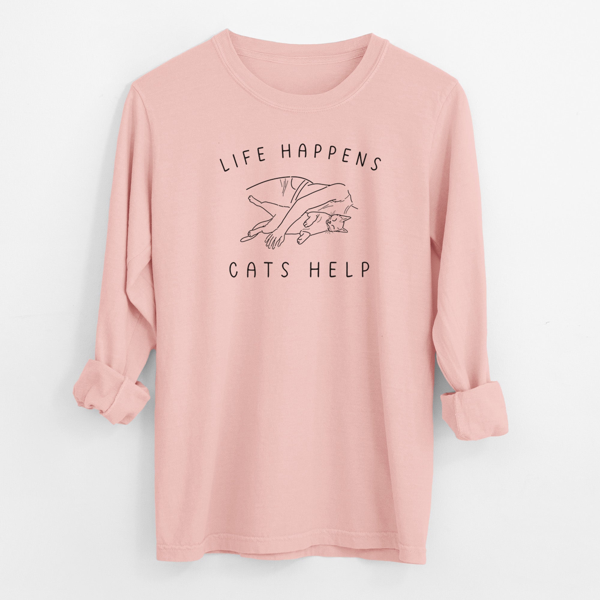 Life Happens Cats Help - Shorthair Cat - Men's Heavyweight 100% Cotton Long Sleeve