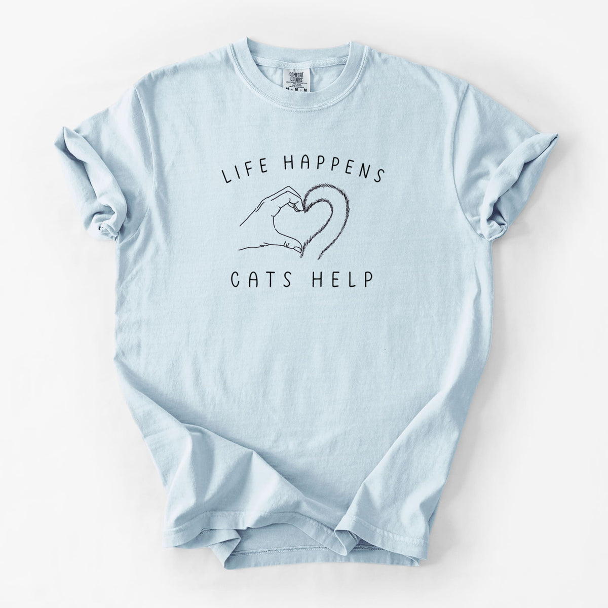 Life Happens Cats Help - Unisex Comfort Colors Garment-Dyed Heavyweight T-shirt in Chambray