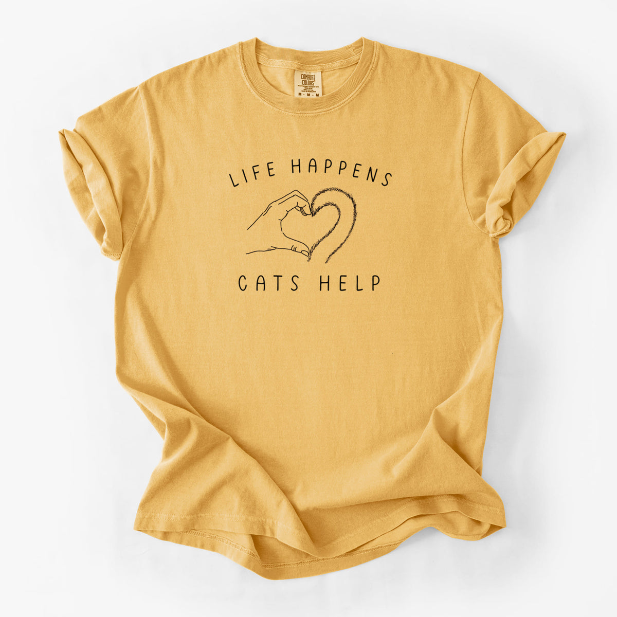 Life Happens Cats Help - Unisex Comfort Colors Garment-Dyed Heavyweight T-shirt in Golden Wheat