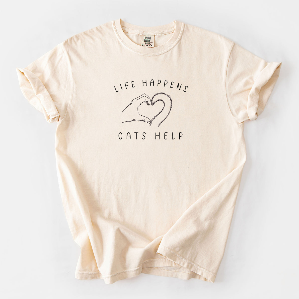 Life Happens Cats Help - Unisex Comfort Colors Garment-Dyed Heavyweight T-shirt in Ivory