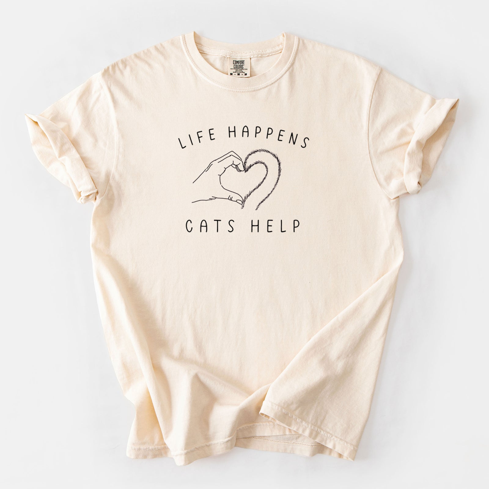 Life Happens Cats Help - Unisex Comfort Colors Garment-Dyed Heavyweight T-shirt in Ivory