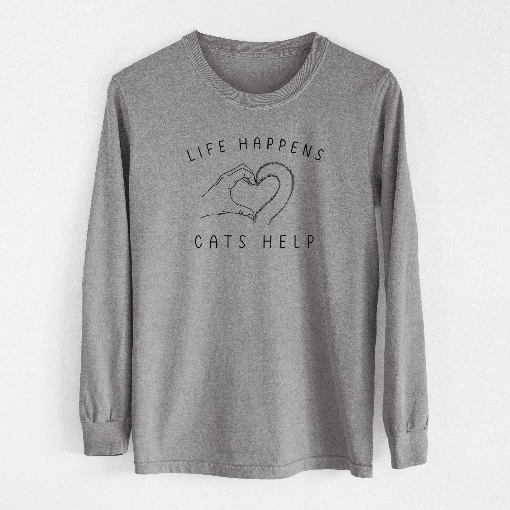 Life Happens Cats Help - Men's Heavyweight 100% Cotton Long Sleeve