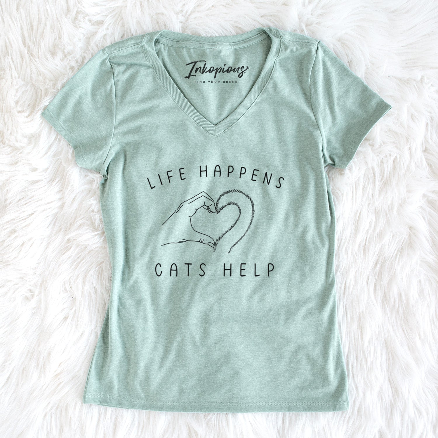 Life Happens Cats Help - Women's Perfect V-neck Shirt