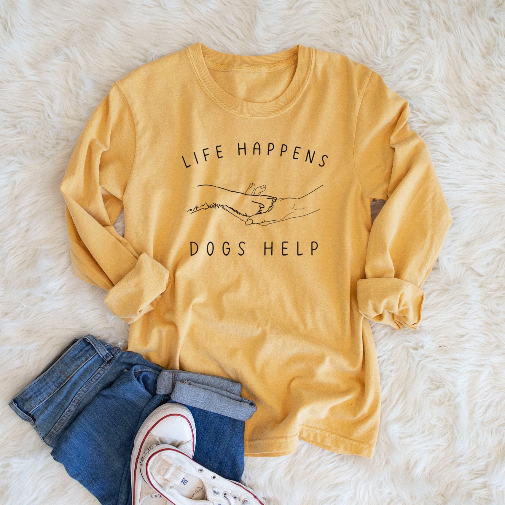 Life Happens Dogs Help - Paw - Men's Heavyweight 100% Cotton Long Sleeve