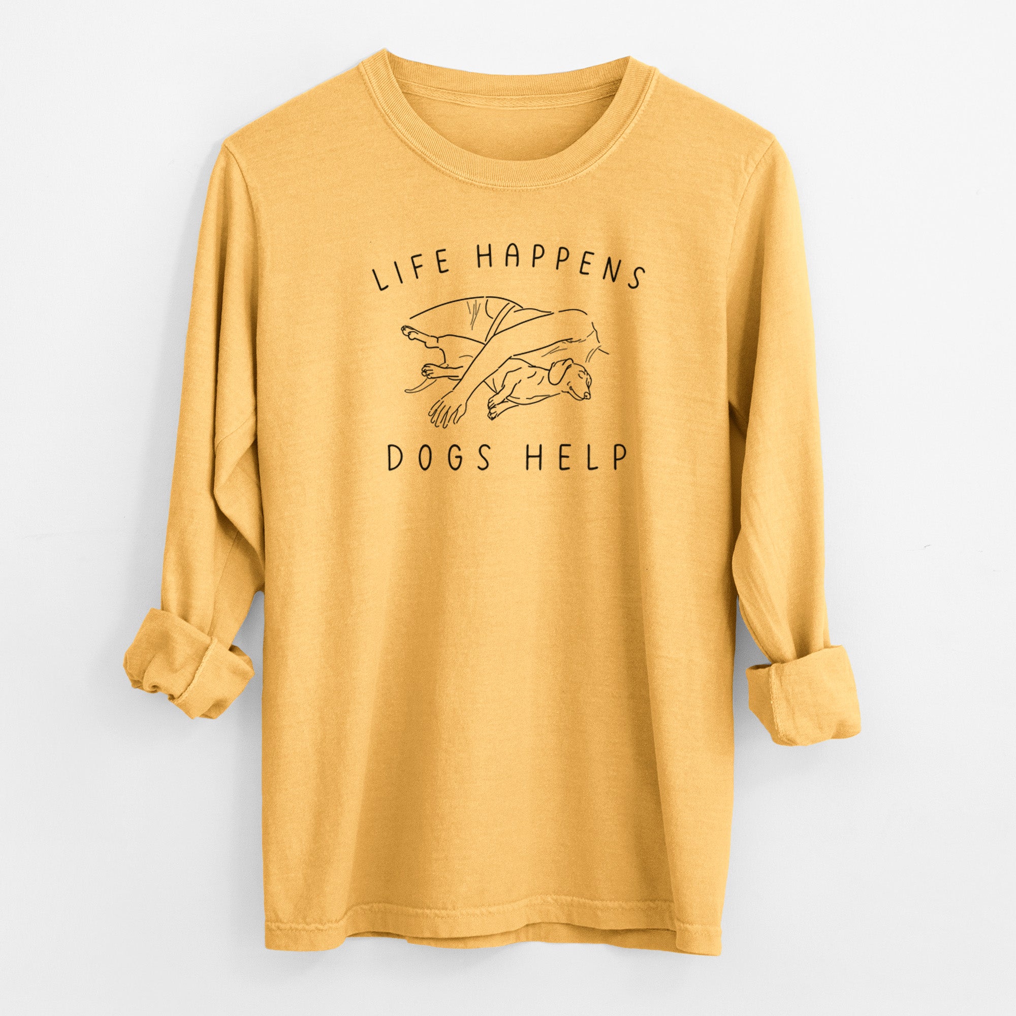 Life Happens Dogs Help - Dachshund - Men's Heavyweight 100% Cotton Long Sleeve