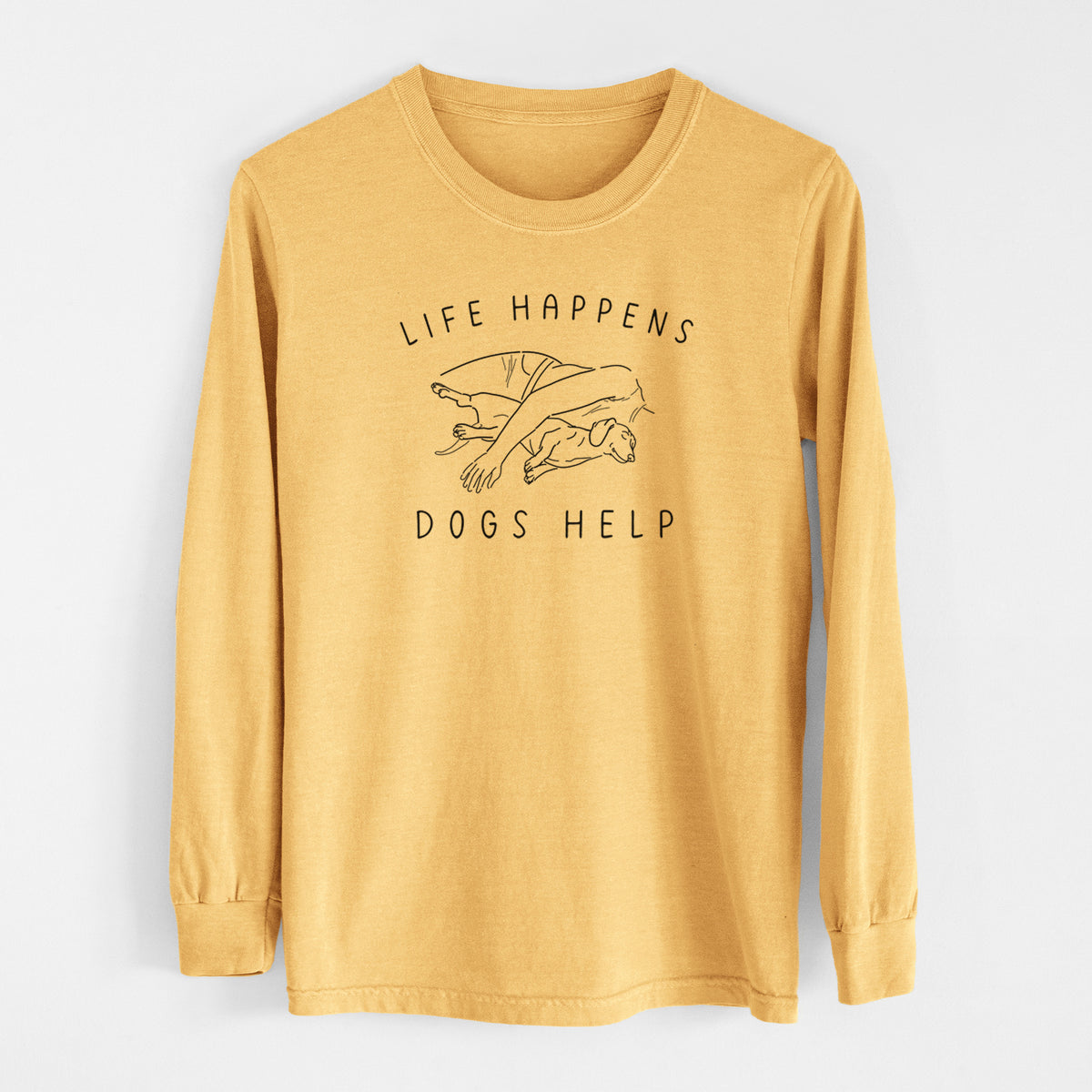 Life Happens Dogs Help - Dachshund - Men&#39;s Heavyweight 100% Cotton Long Sleeve