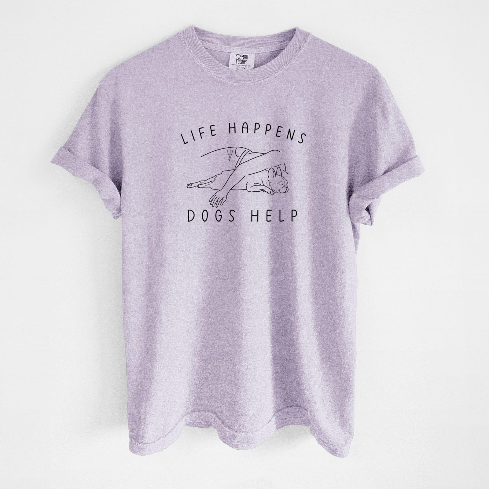 Life Happens Dogs Help - French Bulldog - Unisex Comfort Colors Garment-Dyed Heavyweight T-shirt in Orchid
