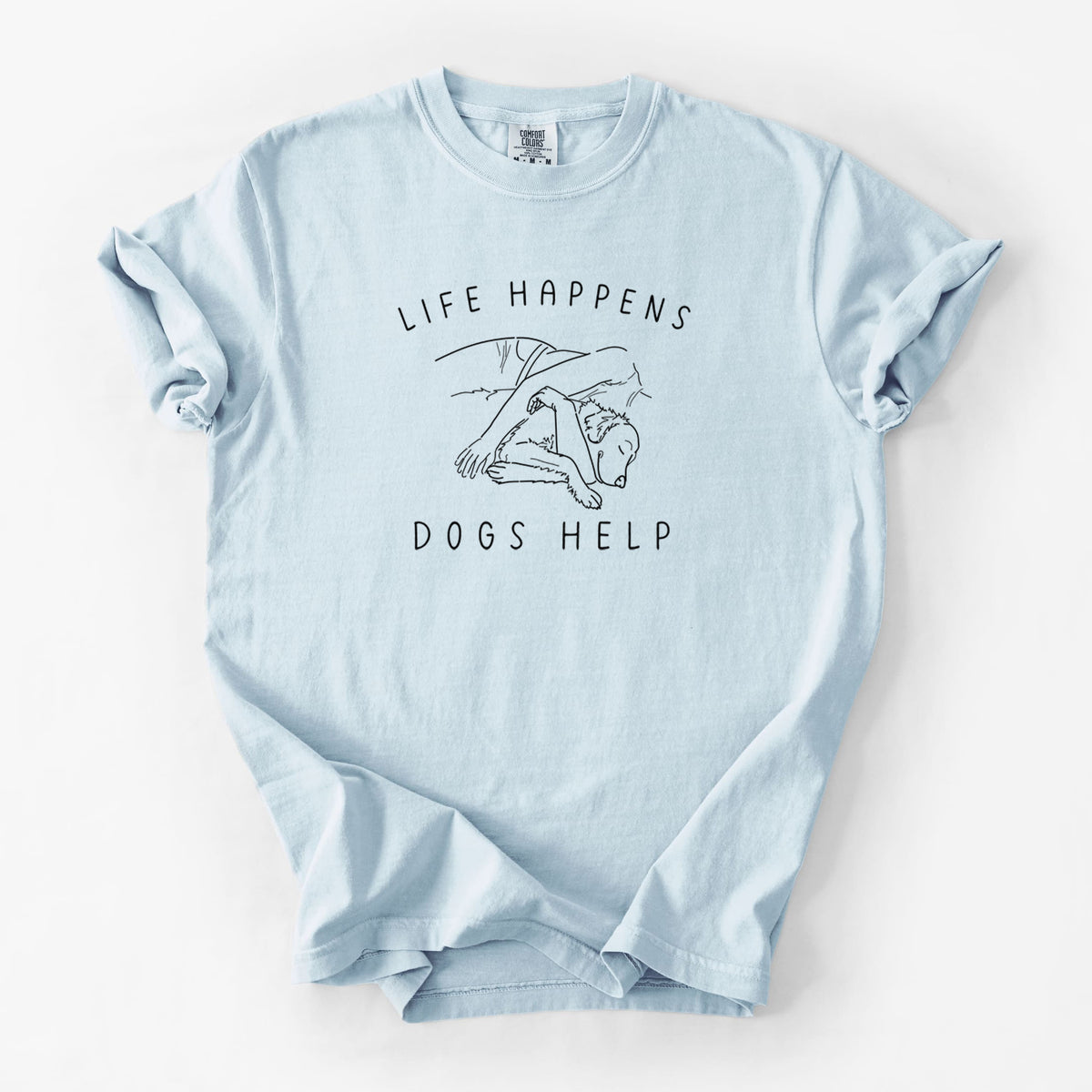 Life Happens Dogs Help - Golden Retriever - Unisex Comfort Colors Garment-Dyed Heavyweight T-shirt in Chambray