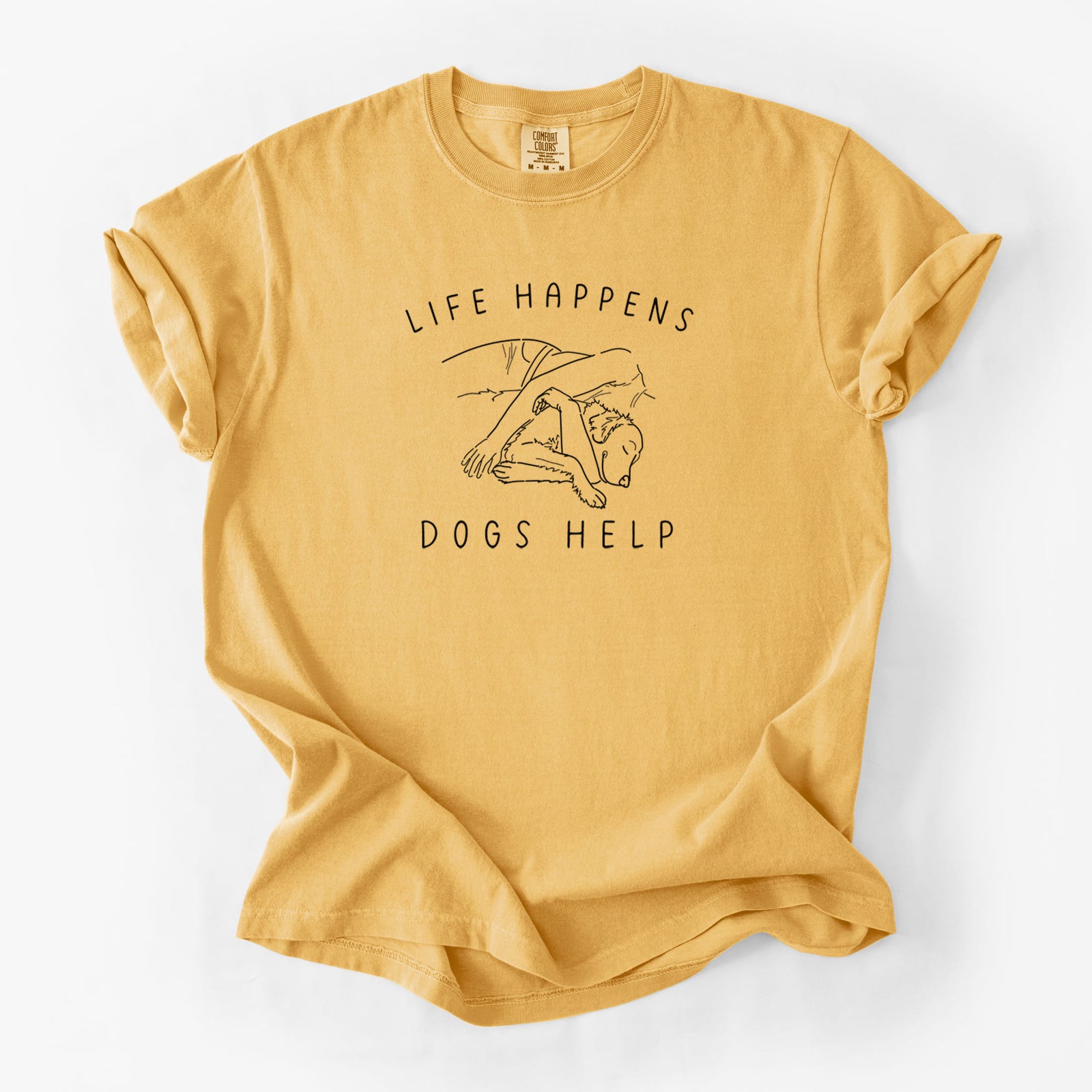 Life Happens Dogs Help - Golden Retriever - Unisex Comfort Colors Garment-Dyed Heavyweight T-shirt in Golden Wheat