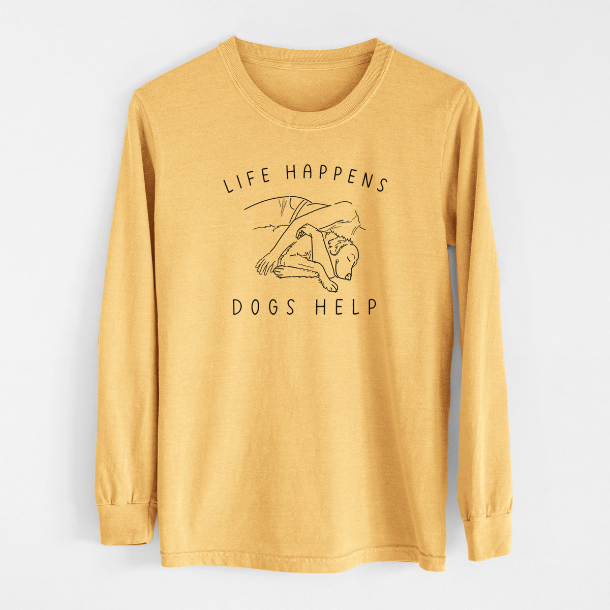 Life Happens Dogs Help - Golden Retriever - Men&#39;s Heavyweight 100% Cotton Long Sleeve